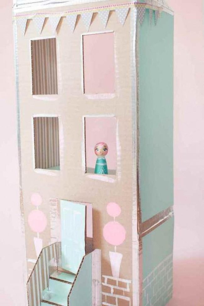 Pastel Cardboard Dollhouse Diorama