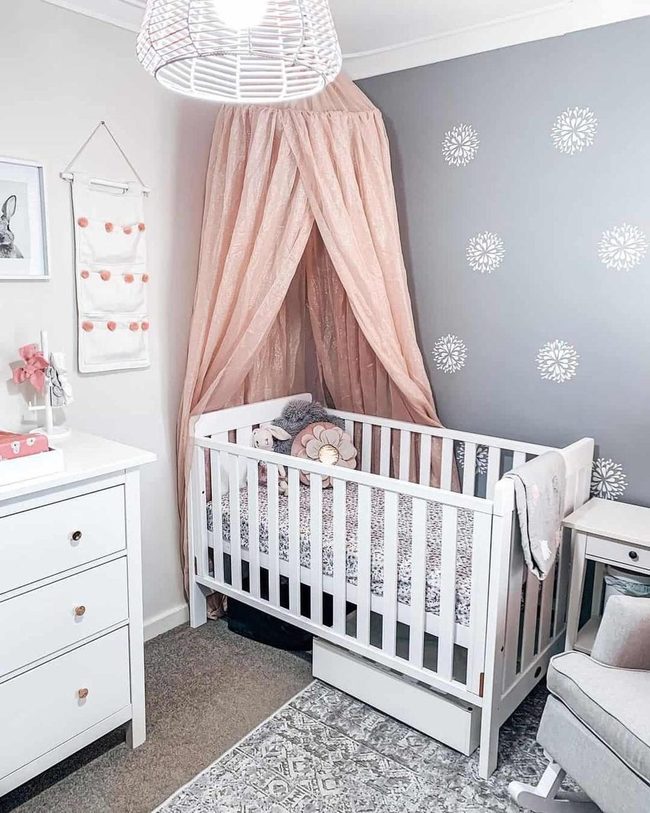 Soft Pink Canopy Over Gray Walls