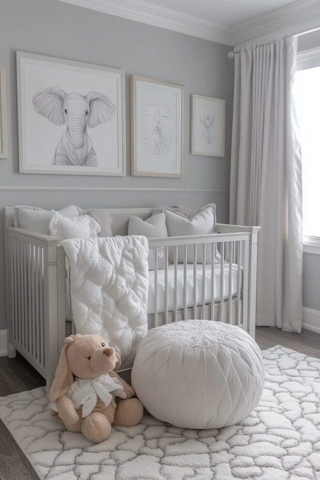 Soft Gray Nursery With Natural Light
