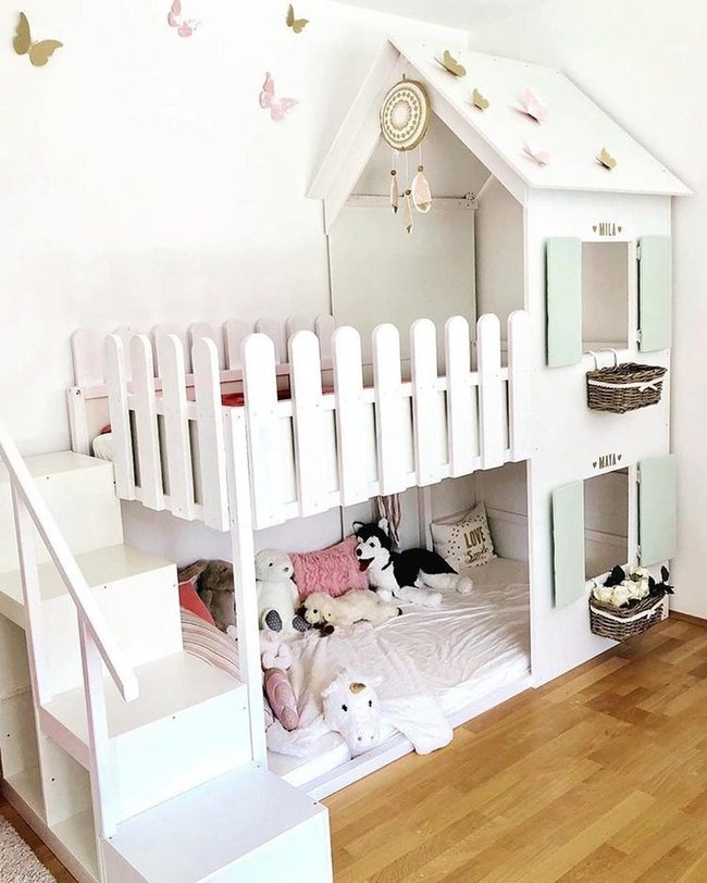 Pastel House Bed With Butterflies
