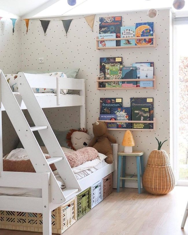 Natural Wood Bunk With Colorful Storage