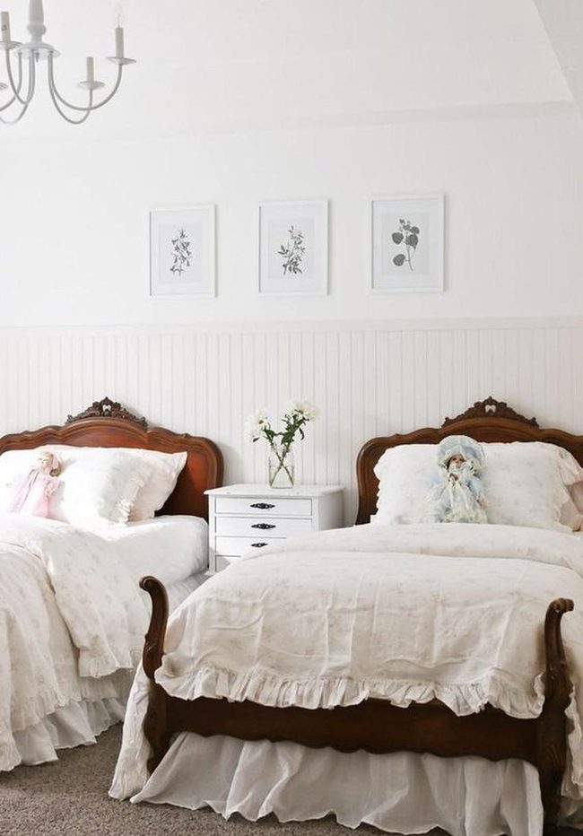 Carved Wood Beds, Ruffled White