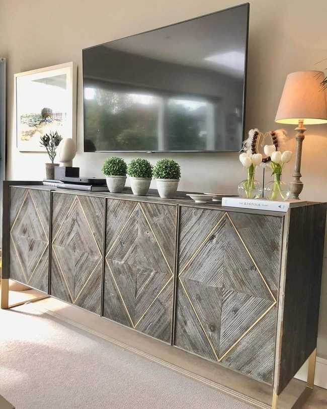 Gold Geometric Media Wall