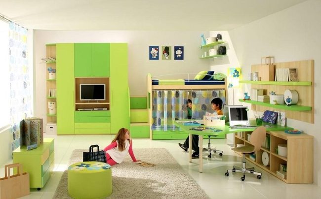 Green Bunk Bed Kid'S Room