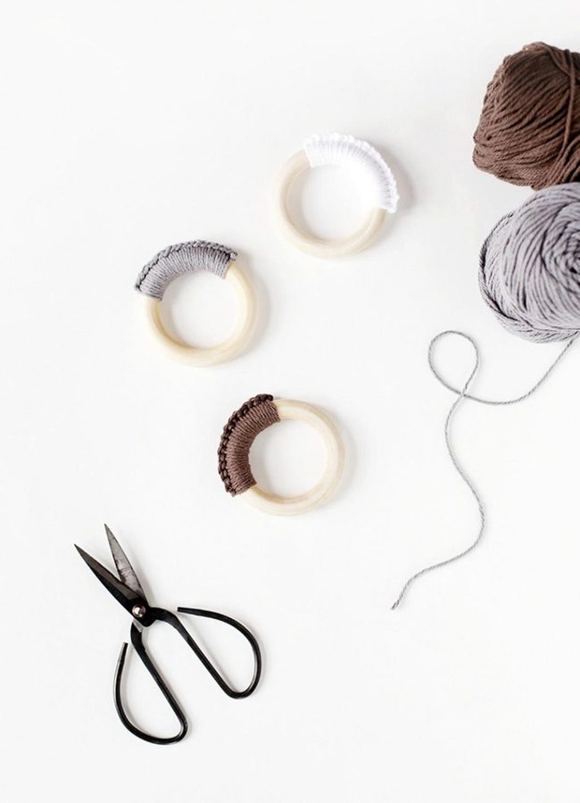 Wrapped Wooden Rings Yarn Craft