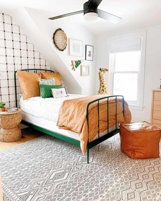 Green Metal Bed Orange Accents