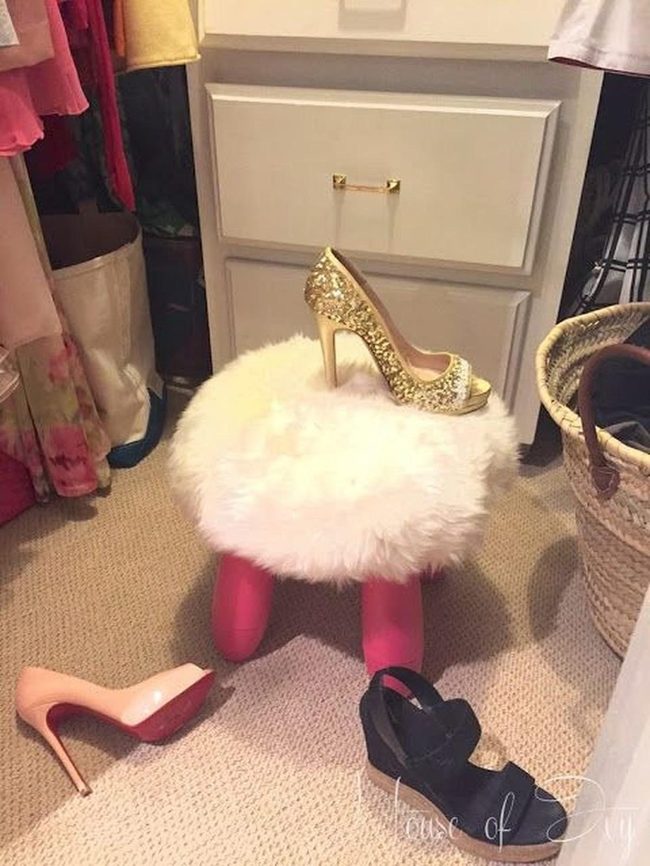 Gold Heels On Pink Stool
