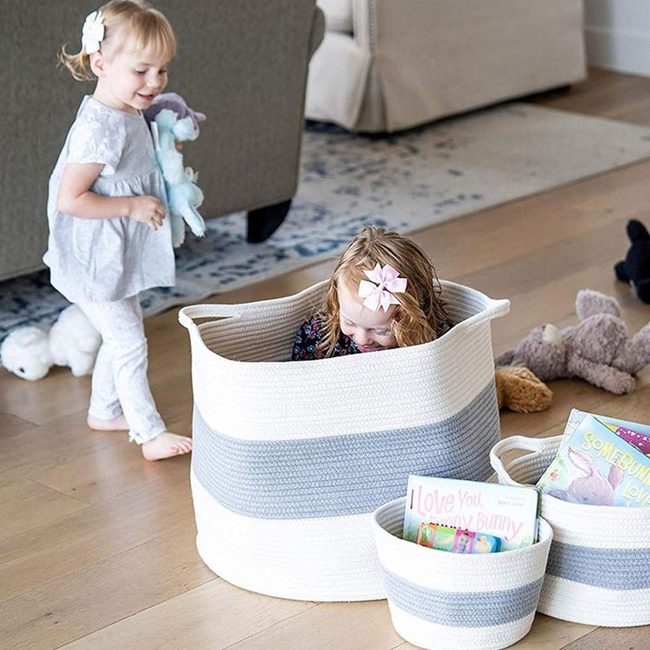 Blue Striped Storage Baskets