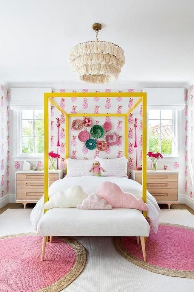 Yellow Canopy Pink Pineapple Bedroom