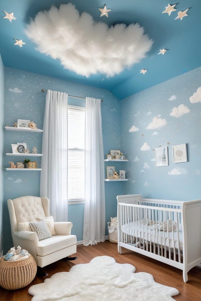 Sky Blue Ceiling with Floating Clouds