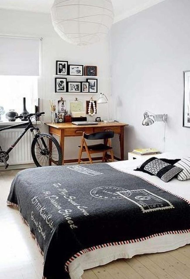 Sunlit Gray Bedroom, Black Accents