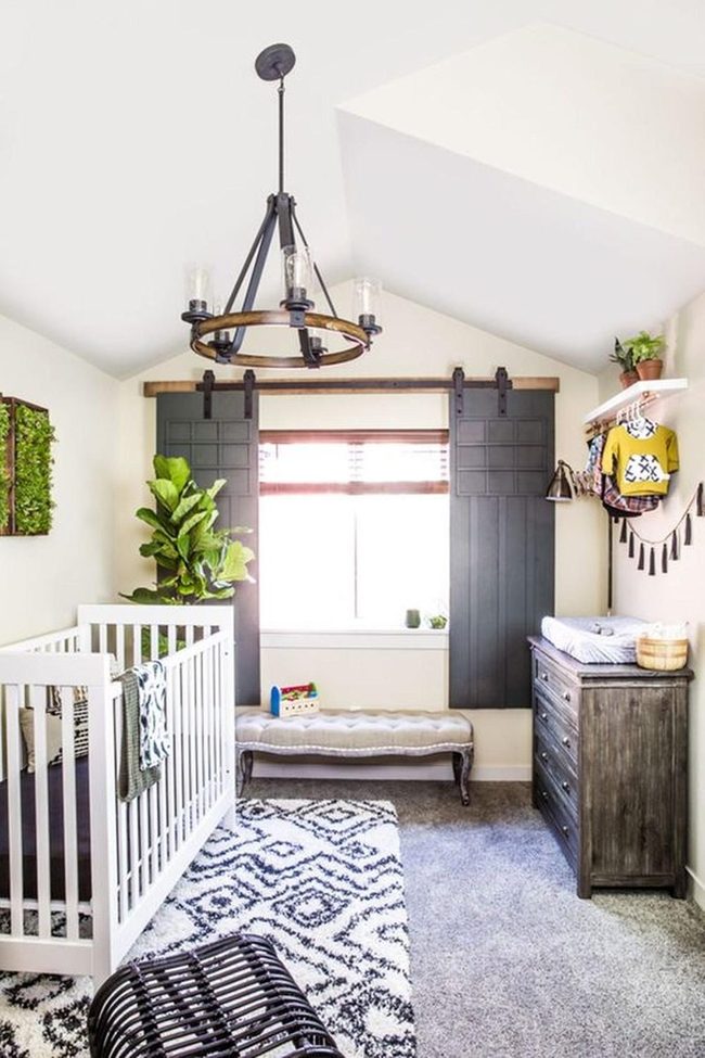 Soft Gray Nursery With Pendant Lighting