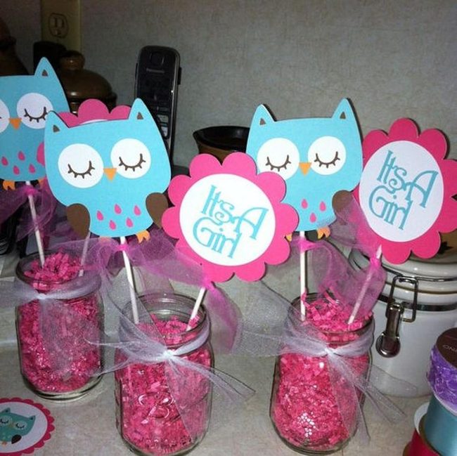 Blue Owls Pink Glitter Jars