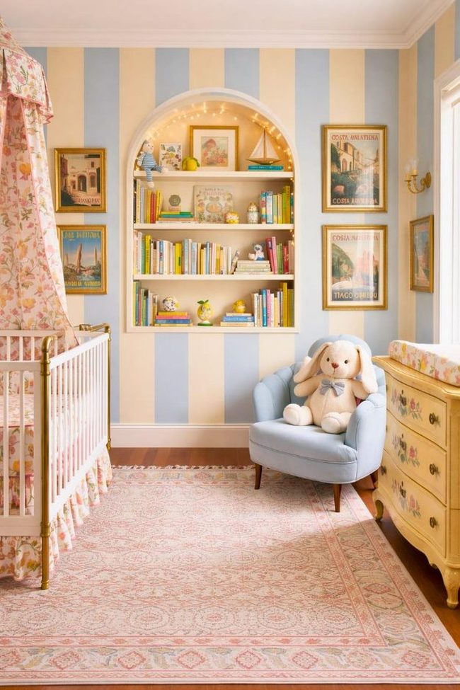 Pastel Striped Nursery With Bunny