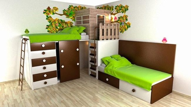 Green Bedding Brown Wood Retreat