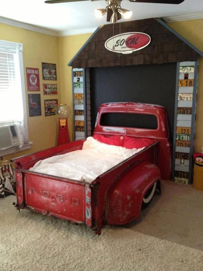 Red Metal Truck Bed Bedroom