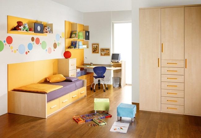 Golden Bedroom With Purple Polka Dots