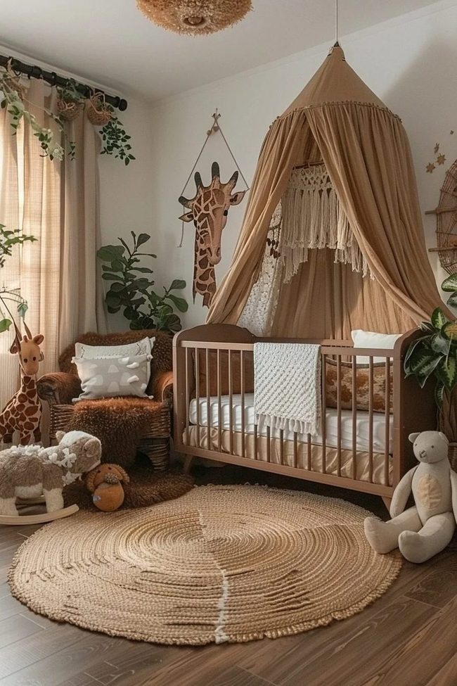 Draped Canopy Nursery In Earth Tones