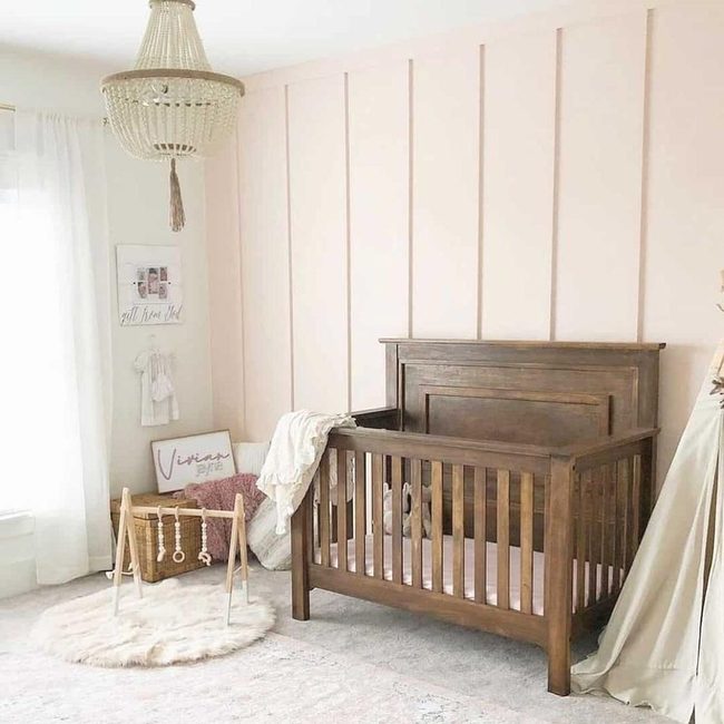 Soft Pink Nursery with Walnut Crib