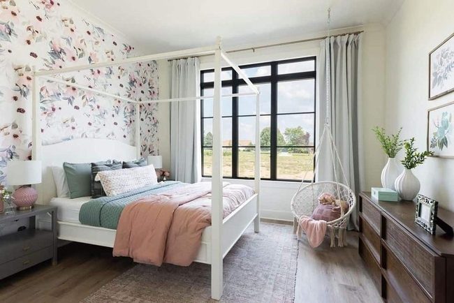 Pink Wildflower Bedroom Wall