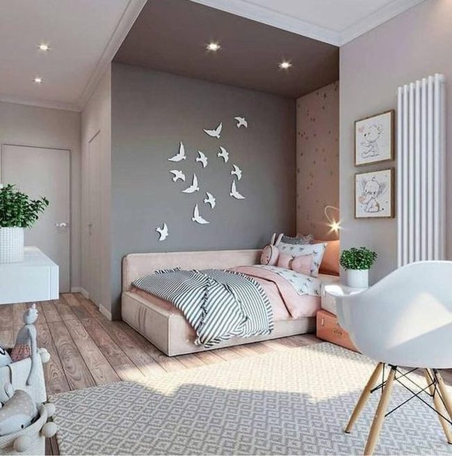 White Birds Over Pink Bedroom