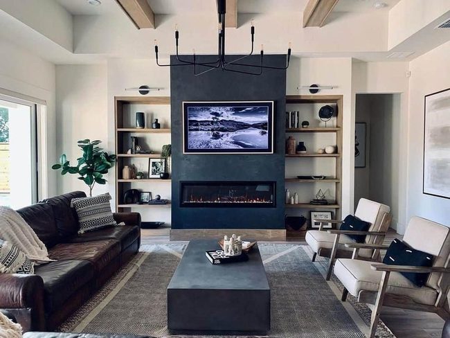 Black Wood Tv Wall With Fireplace