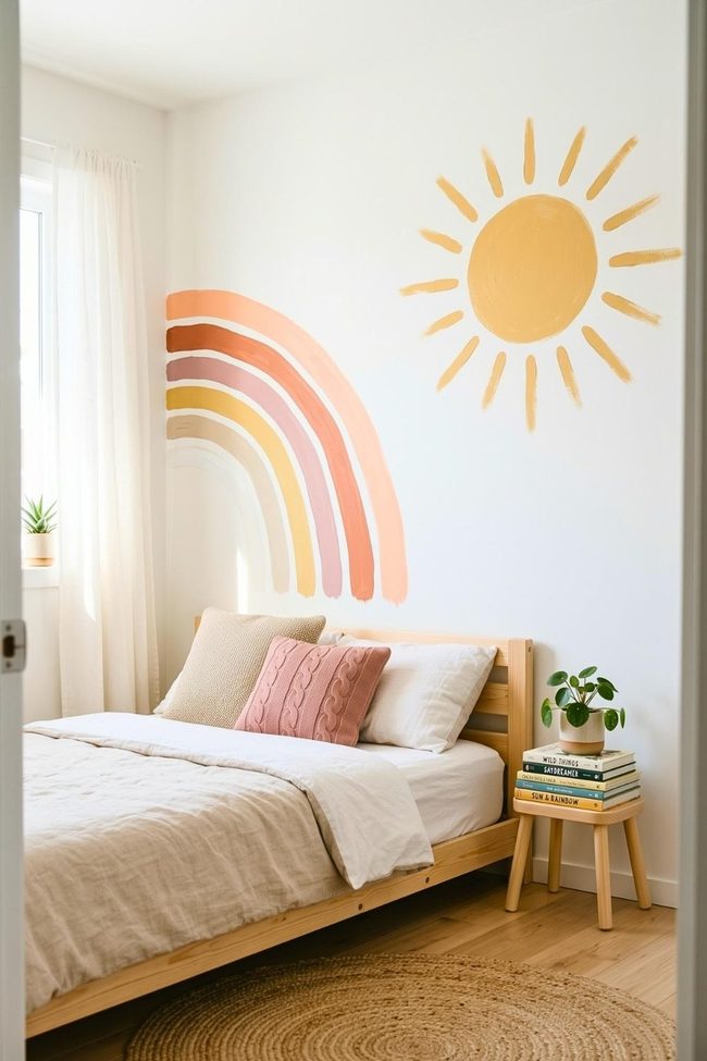 Colorful Sun And Rainbow Brushstrokes