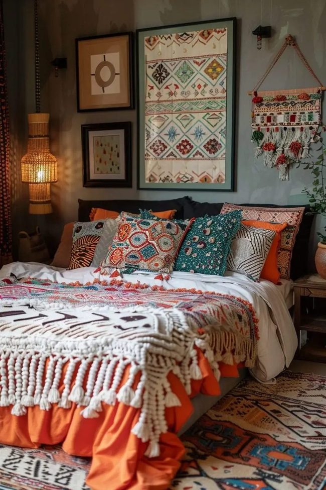 Layered Textiles, Earthy Bohemian Bedroom