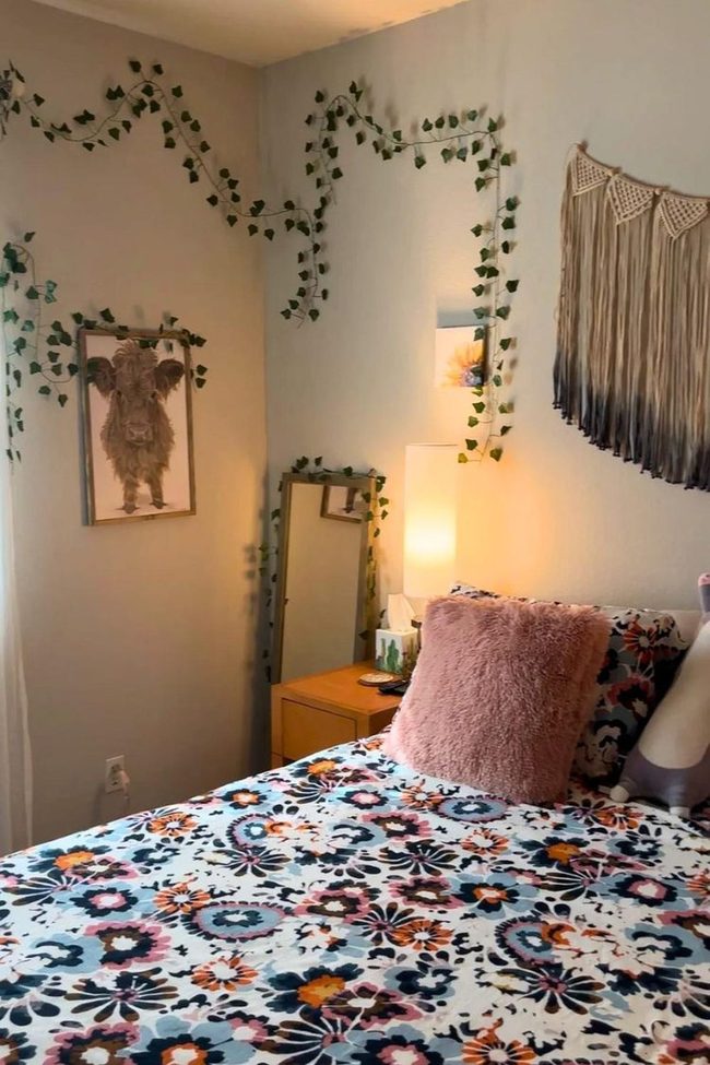 Understated Blue Walls With Layered Floral Patterns