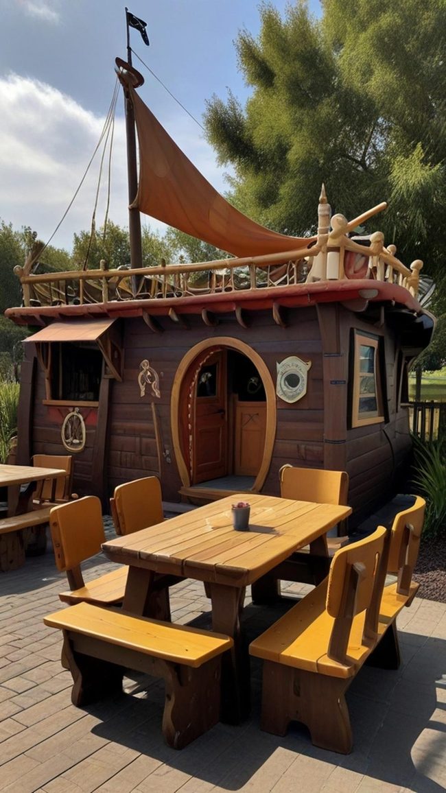 Weathered Wood Pirate Ship Dining