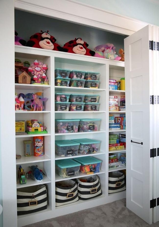 Teal Bins, Striped Baskets, Perfect Labels
