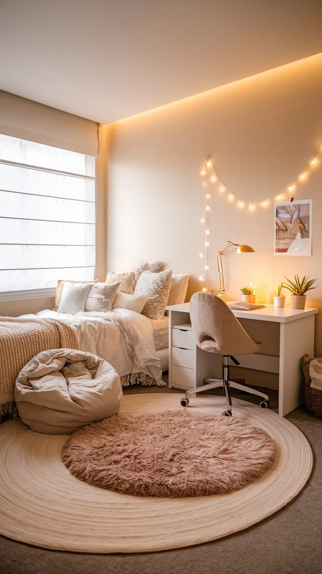 Warm Fairy Glow Behind Bed