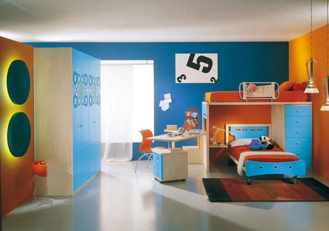 Orange And Blue Bunk Bedroom