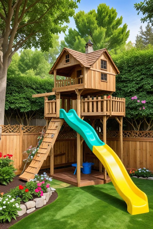Kids' Castle Hideout with Slide