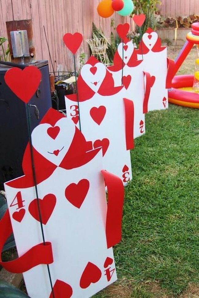 Red Hearts Playing Cards Garden Party