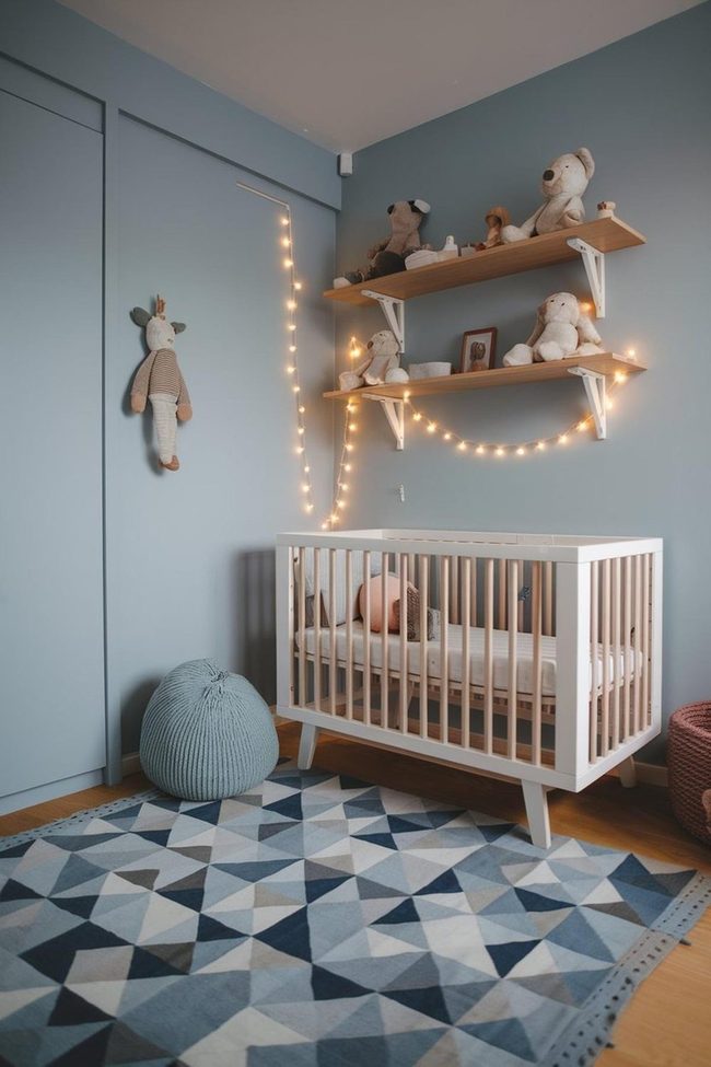Beige Walls White Crib Geometric