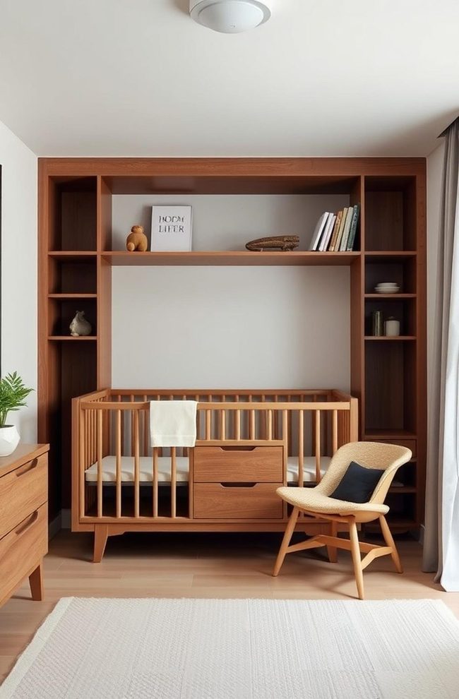 Clean-Lined Teak Furniture For Nursery