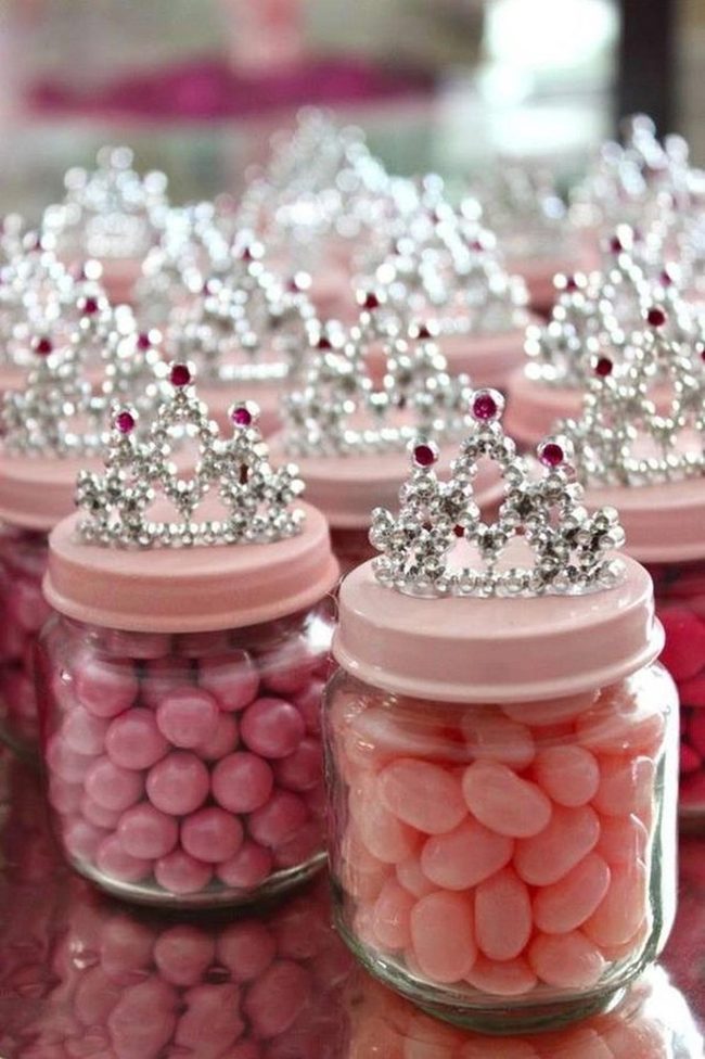 Pink Glass Candy Jars, Silver Tiaras