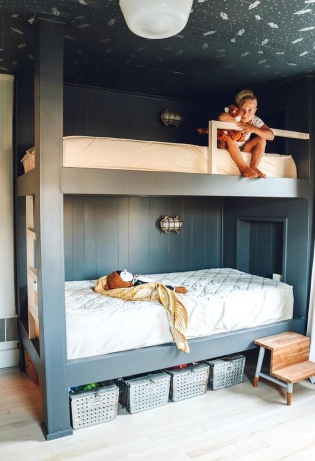 Dark Gray Bunk Bed Storage