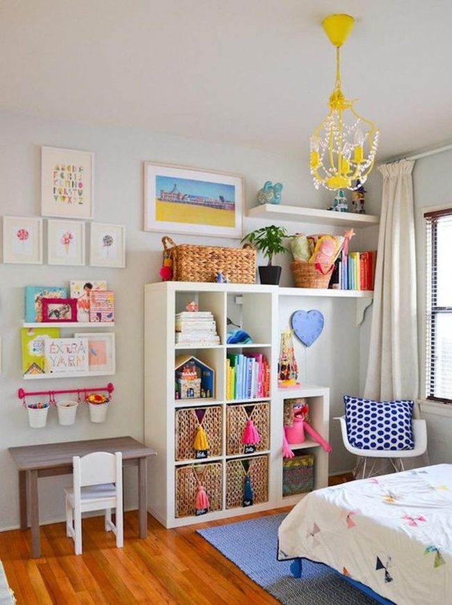 Yellow Chandelier Brightens Playful Bedroom