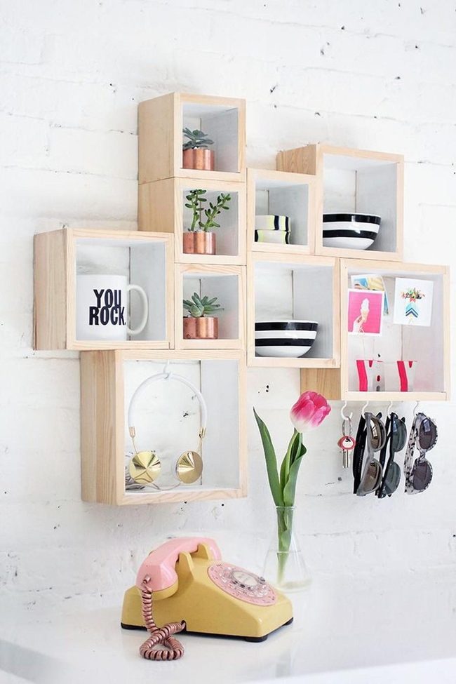 Geometric Beech Storage Boxes
