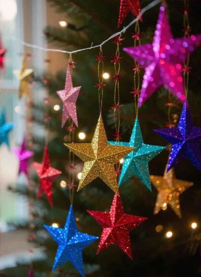 Glittering Paper Stars String