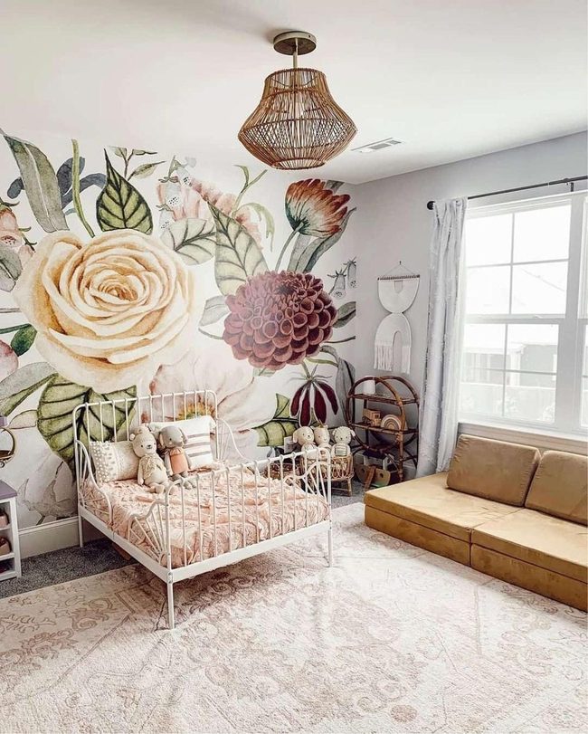 Spacious Bedroom, Colorful Florals, Happy Child