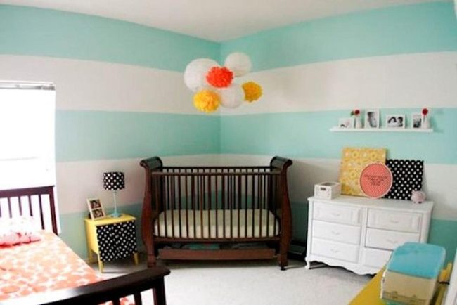 Light Blue Stripes With Dark Wood