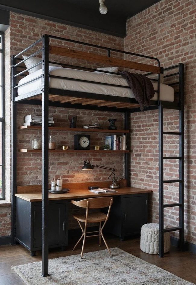 Industrial Loft Bed With Steel Frame