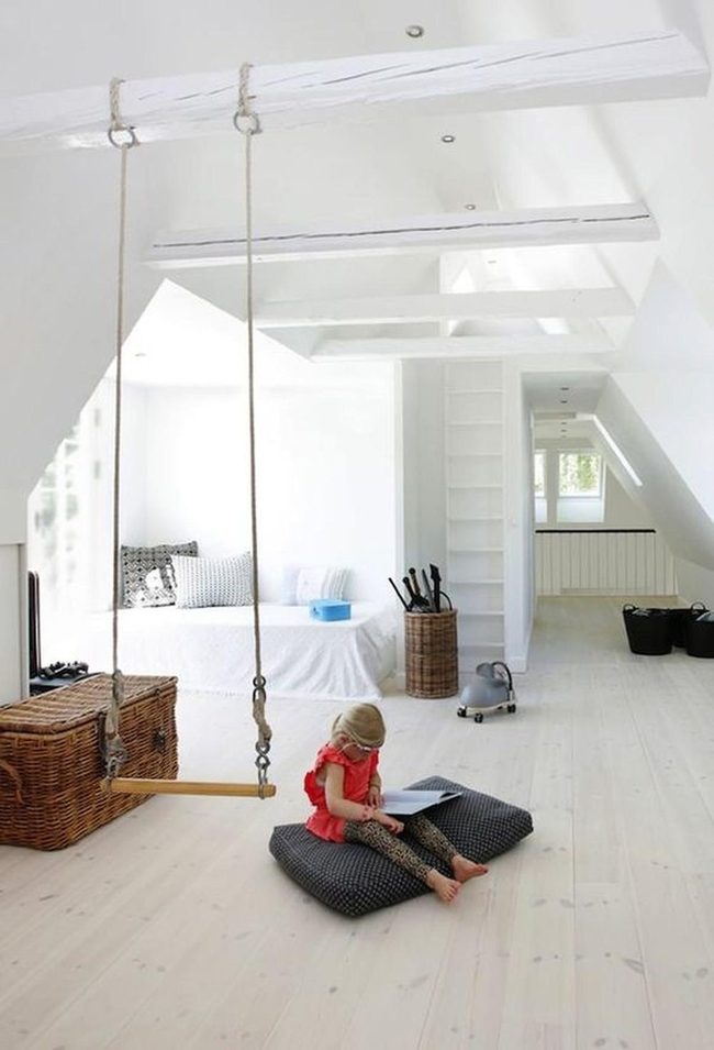 Sunlit White Room With Ceiling Swing