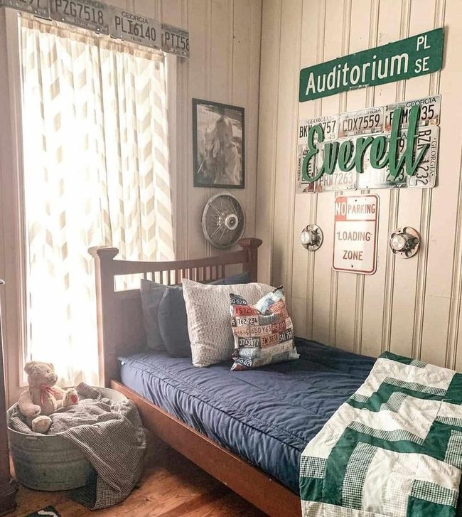 Stained Wood Frame With Vintage Signs