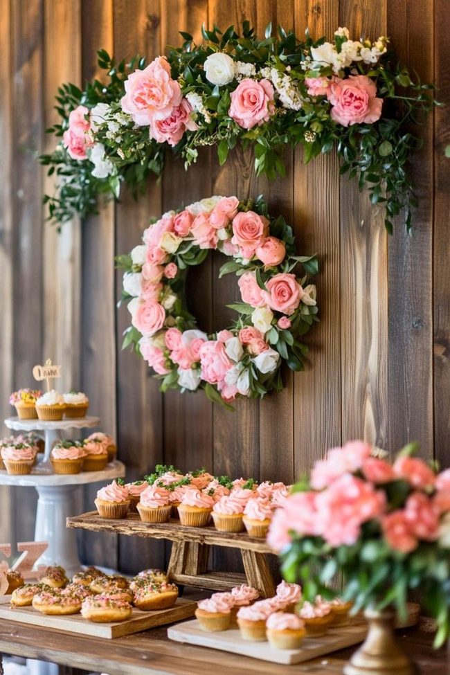 Wooden Tables White Flowers Celebration