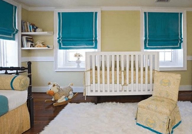 Golden Nursery With Blue Accents