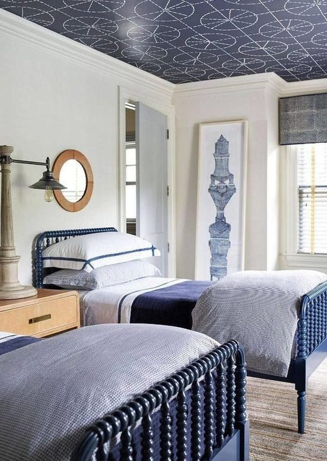 Navy Spindles And Geometric Ceilings